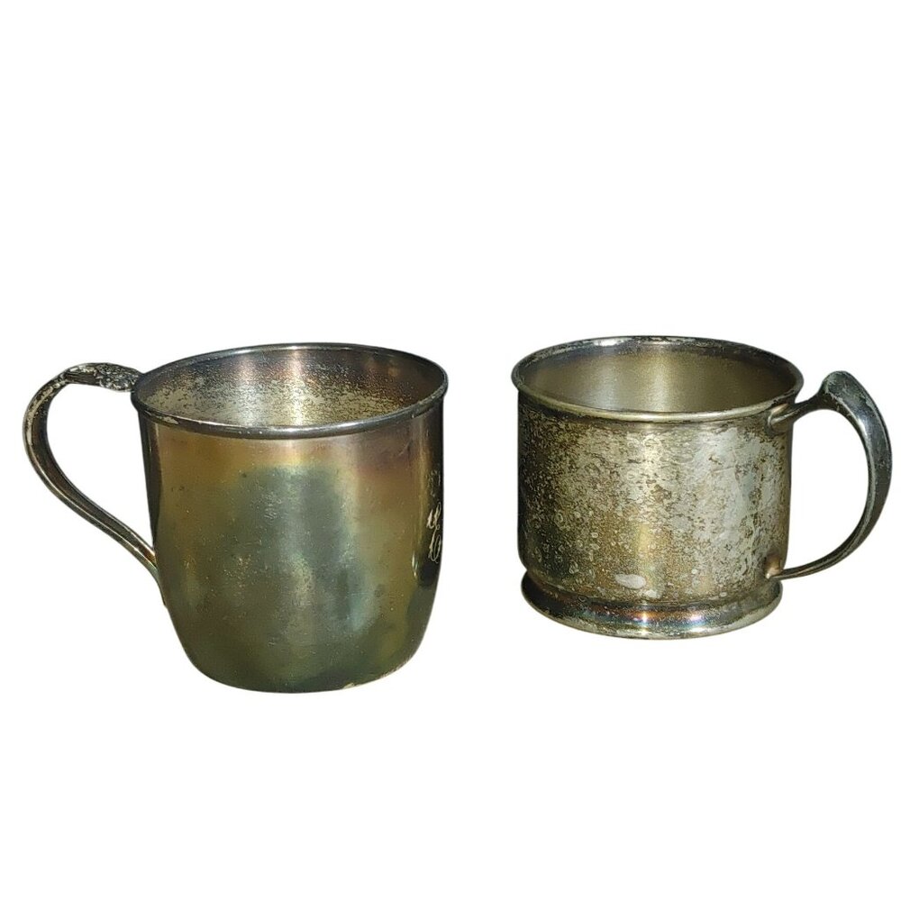 Rockford EPNS 526 1847 Roger Bros Monogram E Silver Soldered Nursery Cup Vintage